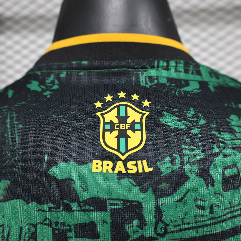 Maillot Brésil Édition Spéciale "São Paulo" – Noir & Vert avec Motifs Architecturaux